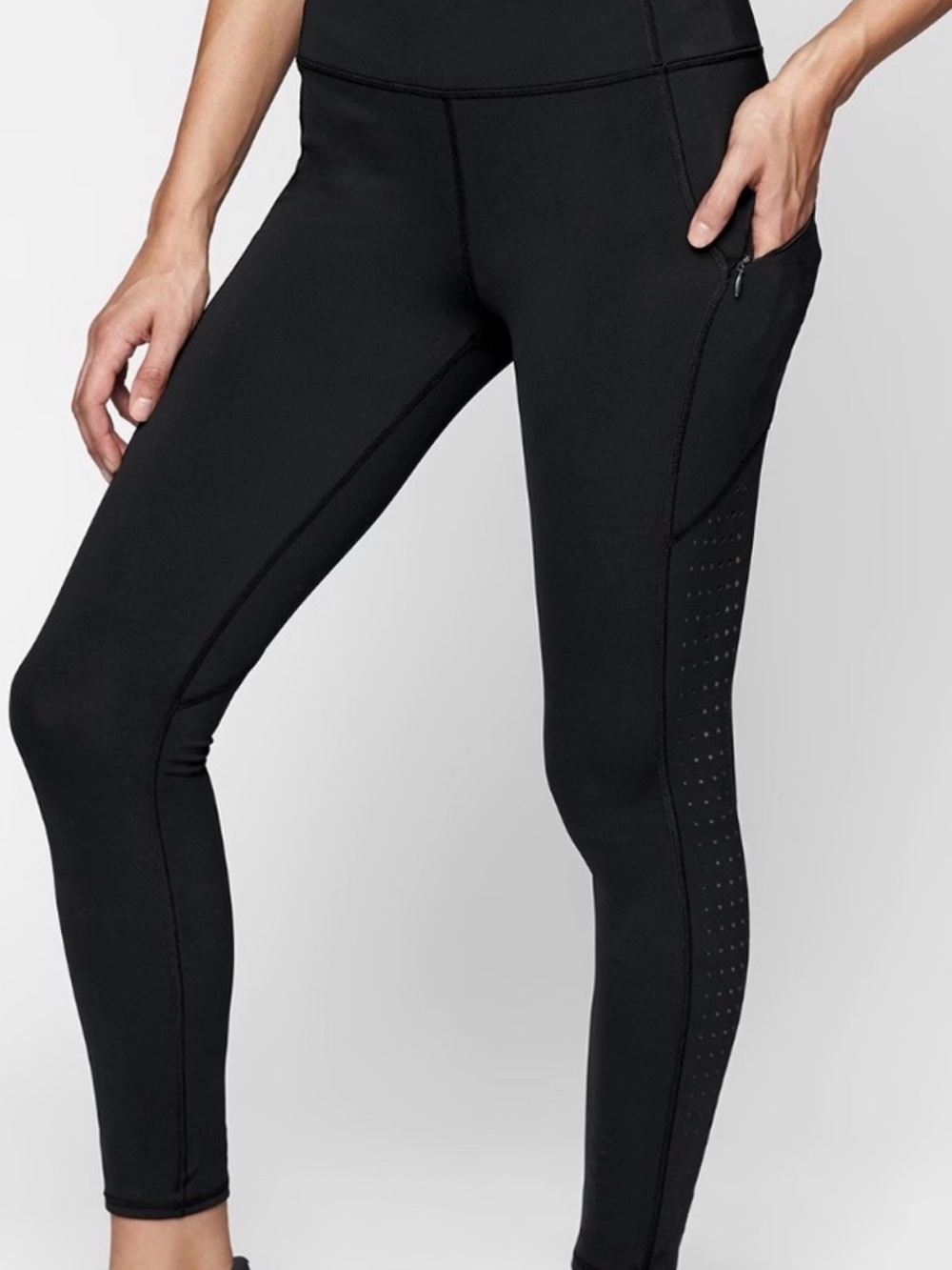 Athleta Black High-Rise Performance Leggings with Side Zip Pocket